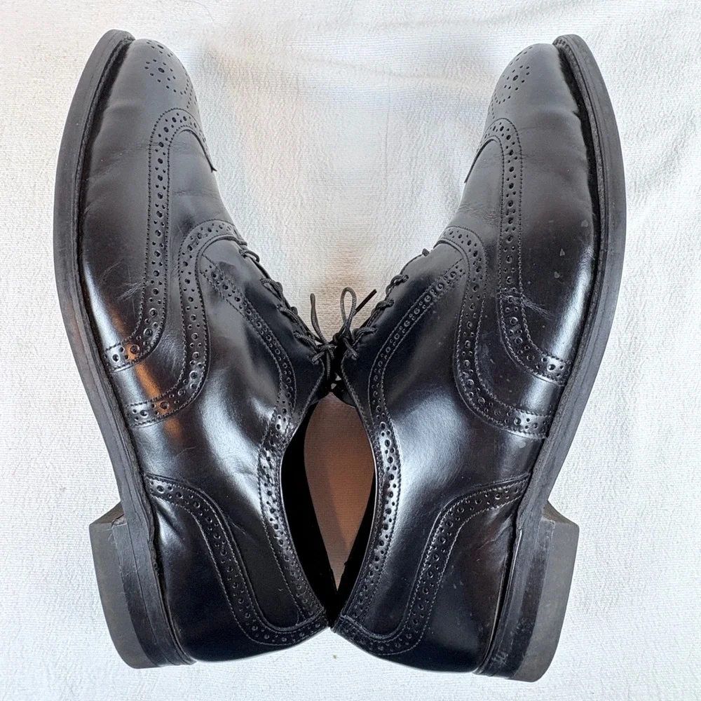 Vtg Iron Age Bostonian Men 11.5 M Black Leather Wingtip Safety Toe Shoes USA
